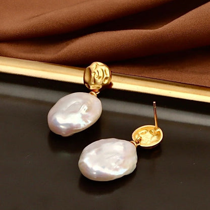 Pendientes de malvavisco con auténtica perla barroca de agua dulce S925