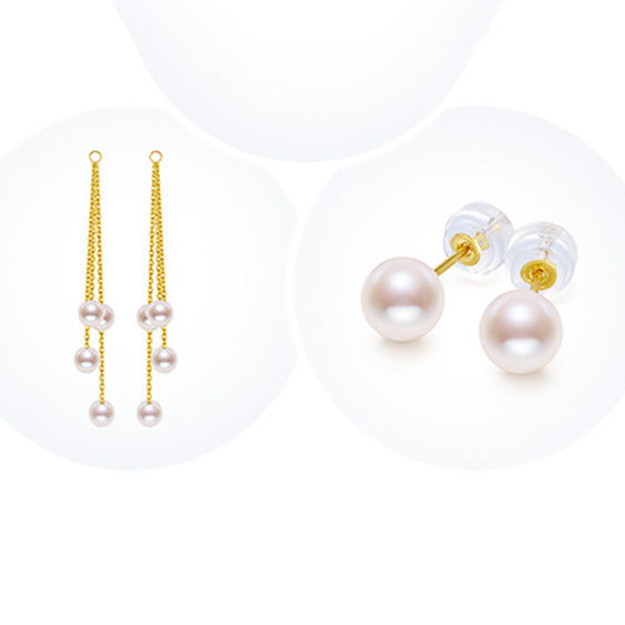 Pendientes de oro macizo de 18 quilates con 5 gotas de perla de agua dulce genuina