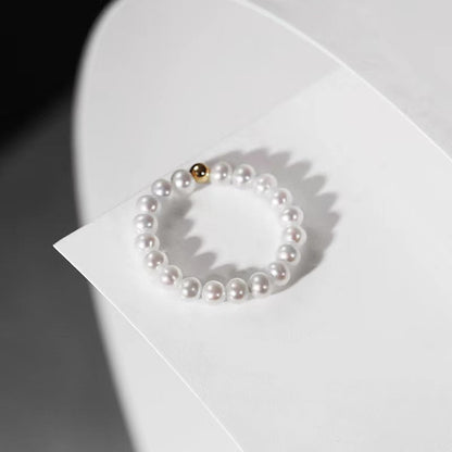 Anillo de arroz con perla de agua dulce genuina de oro macizo de 18 quilates