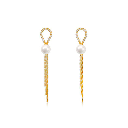 Genuine Freshwater Pearl Solid 925 Silver Grace Tassel Earrings