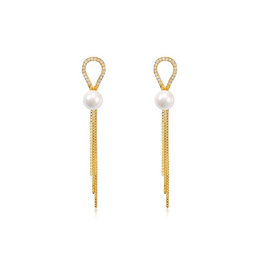 Genuine Freshwater Pearl Solid 925 Silver Grace Tassel Earrings