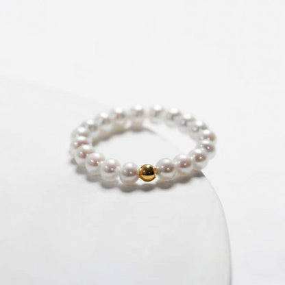 Anillo de arroz con perla de agua dulce genuina de oro macizo de 18 quilates