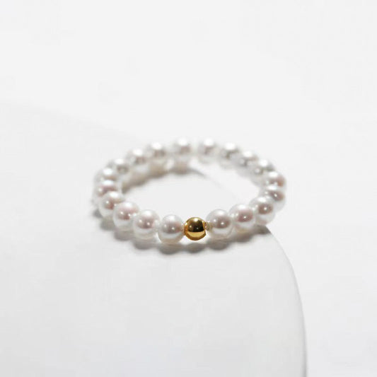 Solid 18K Gold Genuine Freshwater Pearl Rice Ring