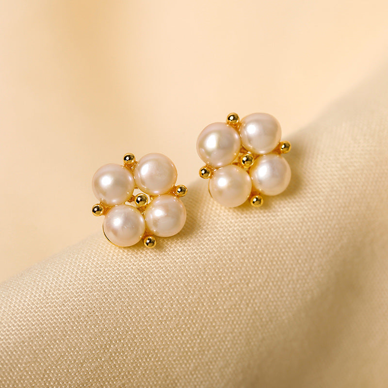 Genuine Freshwater Pearl Solid 925 Silver Cloveré Earrings