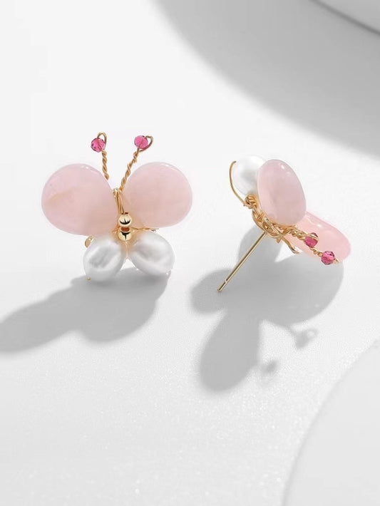 Boucles d'oreilles papillon en perles d'eau douce véritables