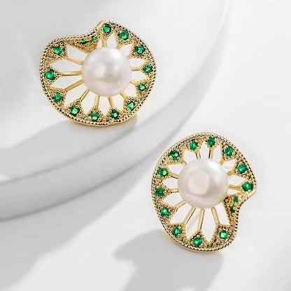 Boucles d'oreilles en perles d'eau douce véritables et feuilles de lotus