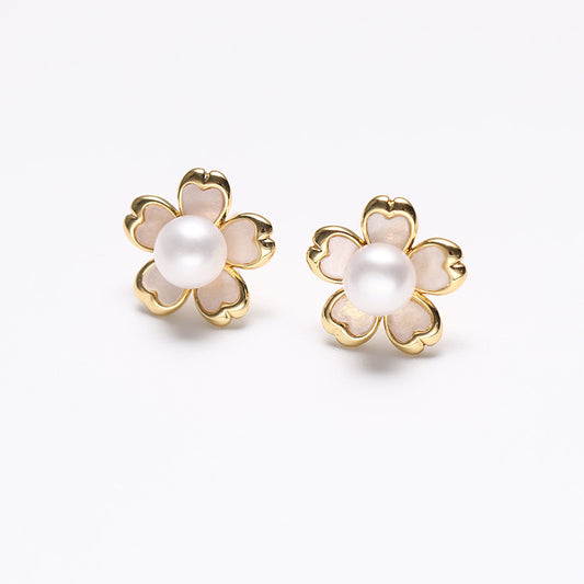 Genuine Freshwater Pearl Solid 925 Silver Sakura Earrings
