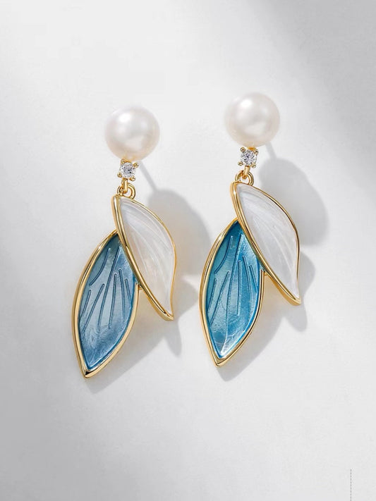 Genuine Freshwater Pearl Leaf Earrings