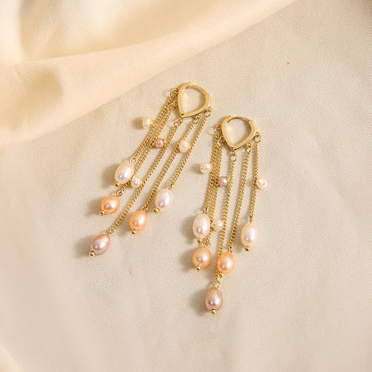 Genuine Freshwater Pearl Solid 925 Silver Radiance Tassel Earrings
