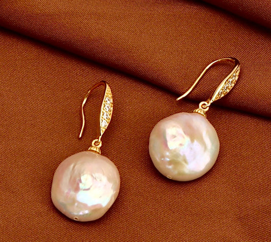 Boucles d'oreilles en perles baroques d'eau douce véritables et gouttes de rosée