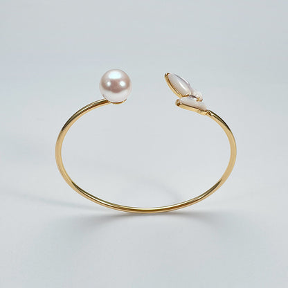 Freshwater Pearl Pearl & Butterfly Open Bangle