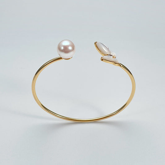 Freshwater Pearl Pearl & Butterfly Open Bangle