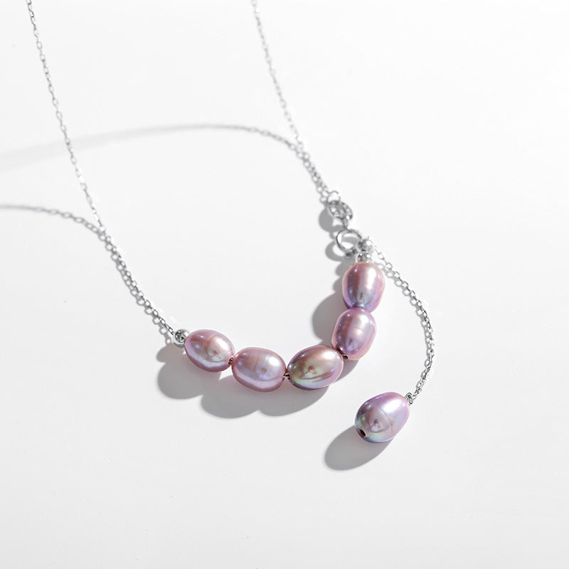 S925 Silver Asymmetric Freshwater Pearl Drop Necklace  – Elegant Collarbone Chain