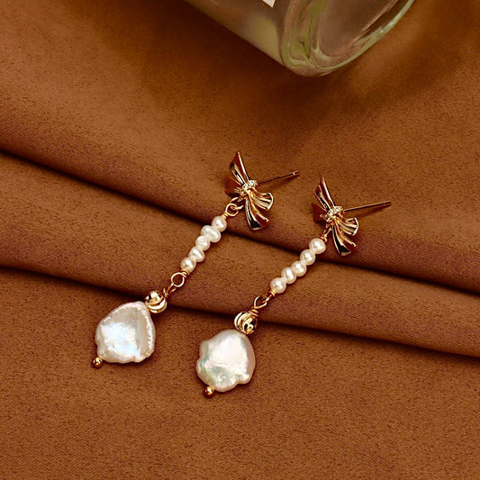 Genuine Freshwater Baroque Pearl Butterfly Earrings