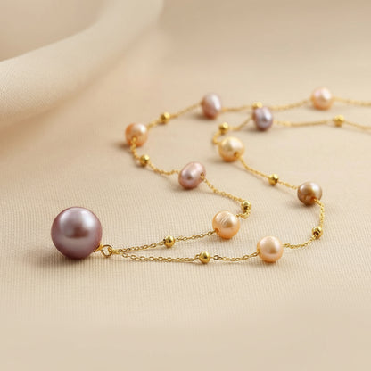 Collar de perlas de agua dulce genuinas de color caramelo