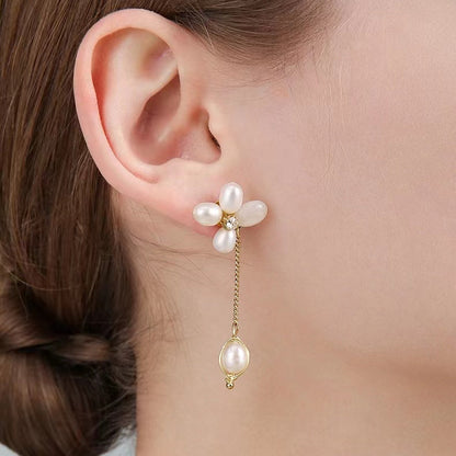 Pendientes con borlas de flores y perlas de agua dulce auténticas