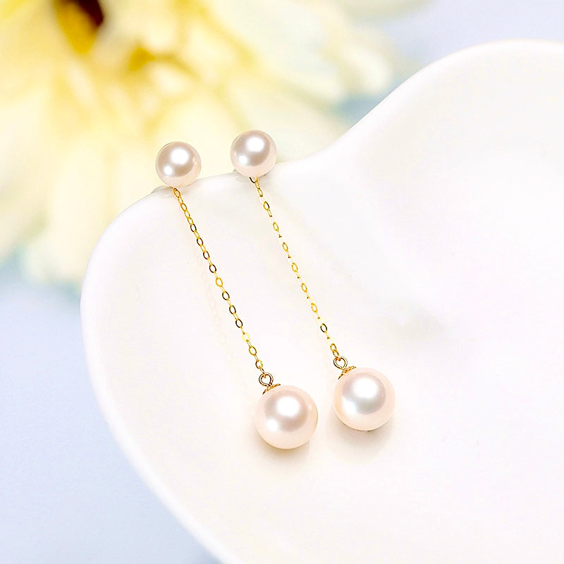 Solid 18K Gold Genuine Freshwater Pearl 2 Water droplets Earrings