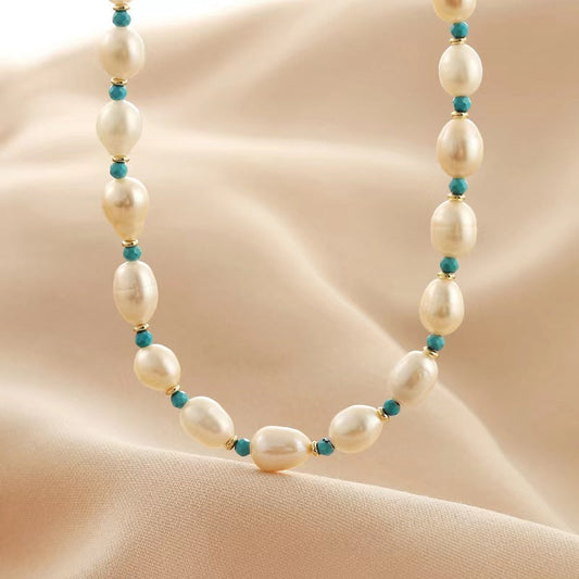 Collar de los deseos con auténtica perla de agua dulce azul