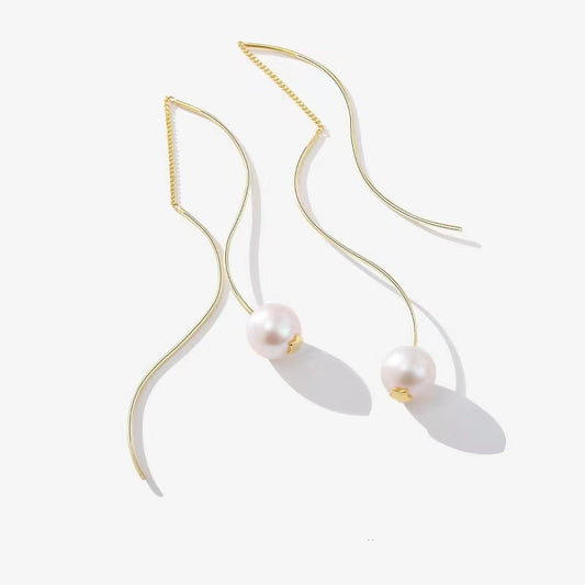 Boucles d'oreilles profilées en argent massif S925 avec véritable perle d'eau douce