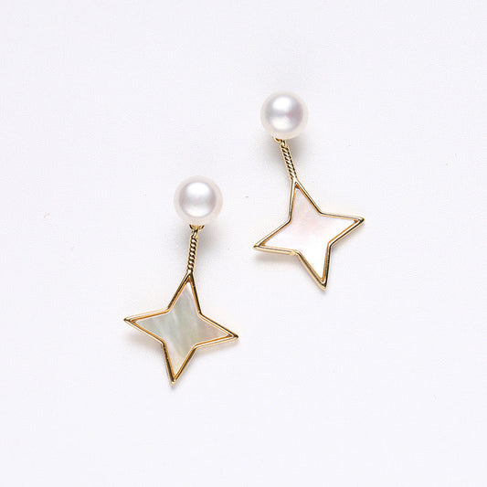 Boucles d'oreilles étoile filante en argent massif S925 avec véritable perle d'eau douce