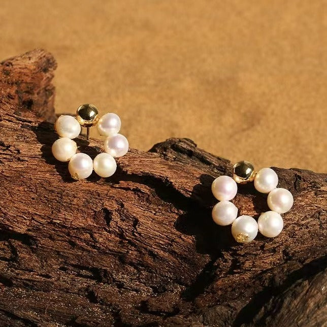 Boucles d'oreilles en perles d'eau douce naturelles véritables et fleurs de cerisier
