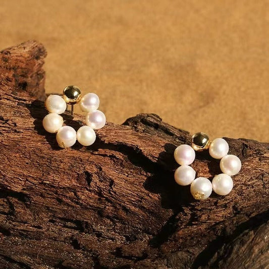 Boucles d'oreilles en perles d'eau douce naturelles véritables et fleurs de cerisier