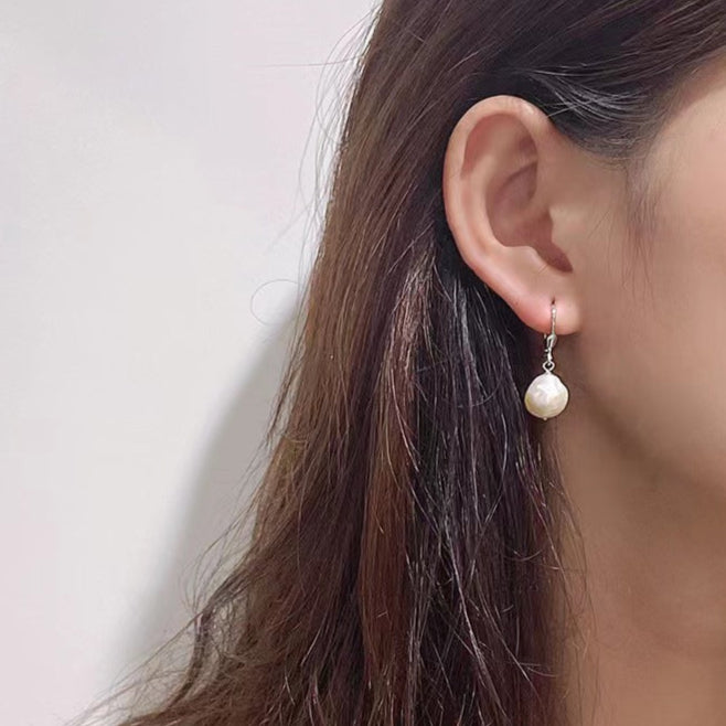 Pendientes de linterna de plata maciza S925 con auténtica perla barroca