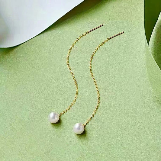 Solid 18K Gold Genuine Freshwater Pearl Minnie Earrings