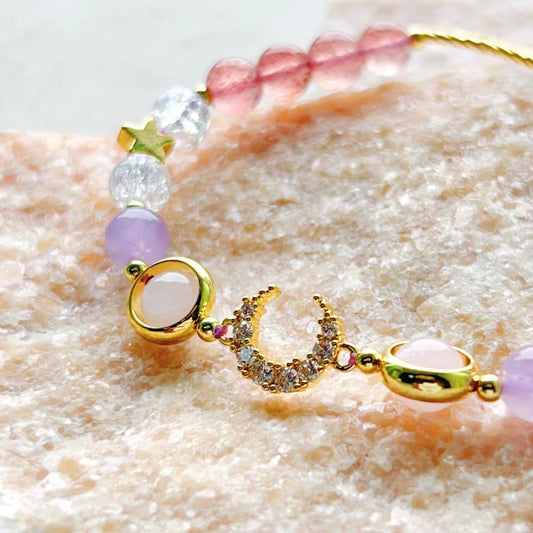 Pulsera de energía de luna y estrella con cristales mixtos
