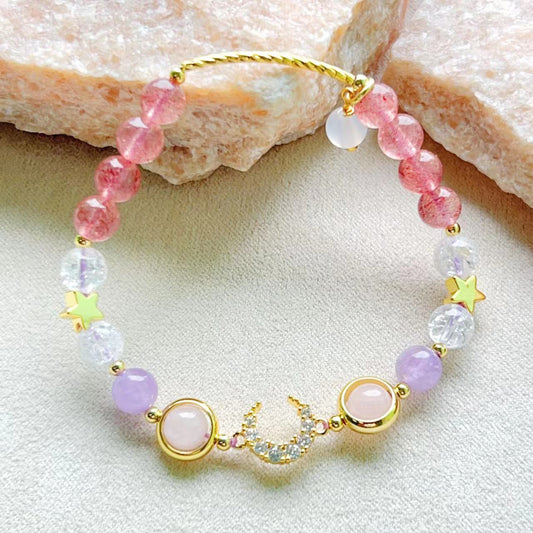 Pulsera de energía de luna y estrella con cristales mixtos