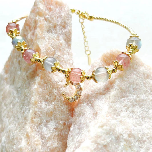 Pulsera Moonlight de piedra lunar y cristal de fresa