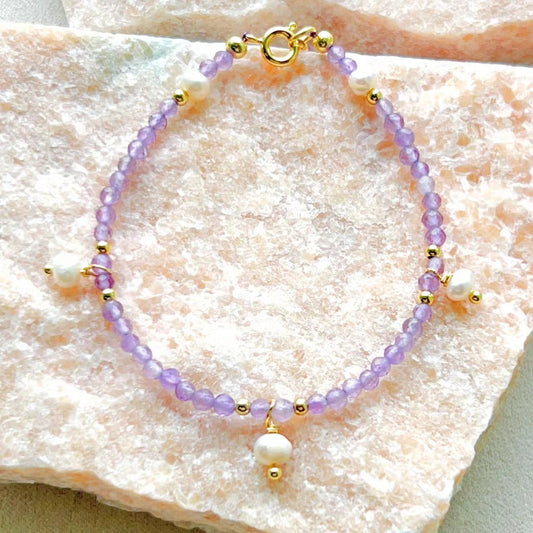 Pulsera Rain de Amatista y Perlas de Agua Dulce