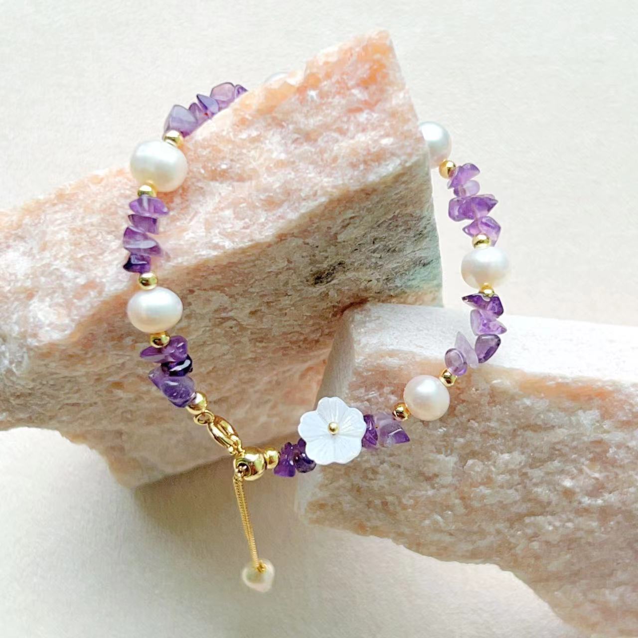 Bracelet Sakura en améthyste et perles d'eau douce
