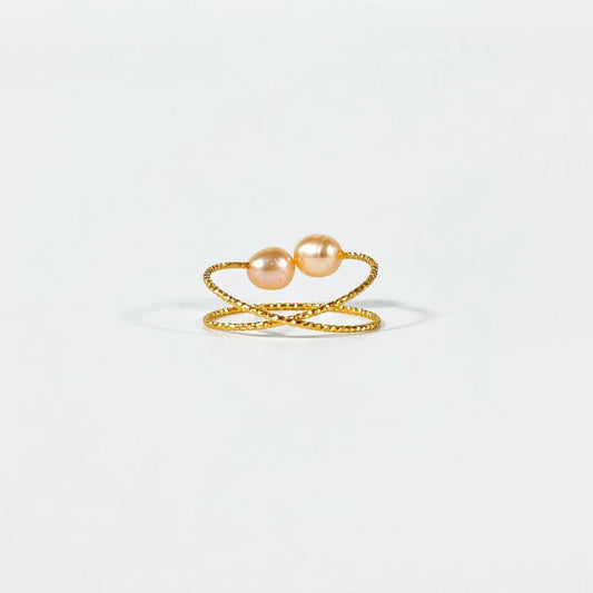 Genuine Freshwater Pearl 18K Gold Filled Surrounding Stars Ring