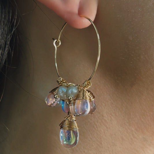 Boucles d'oreilles en perles d'eau douce baroques véritables en forme de larme arc-en-ciel