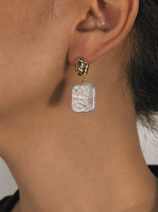 Genuine Freshwater Baroque Pearl Water Ripple Earrings