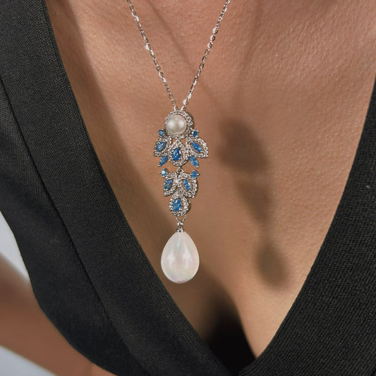 Genuine Freshwater Pearl Blue Diamond Set