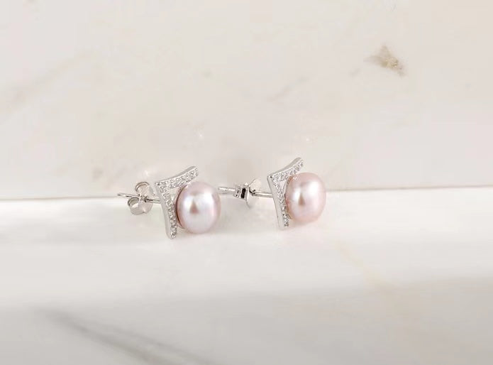 Conjunto de plata maciza S925 con auténtica perla de agua dulce