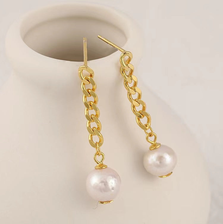 Boucles d'oreilles en argent massif S925 avec véritable perle baroque