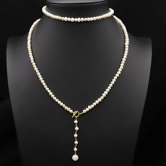 Collar Éblouissant de cola de elfo con perlas de agua dulce genuinas