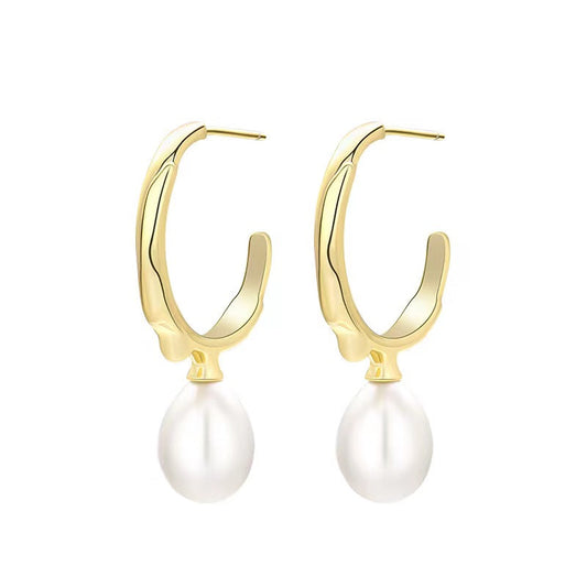 Boucles d'oreilles en argent massif S925 avec perles baroques authentiques et os d'oiseau
