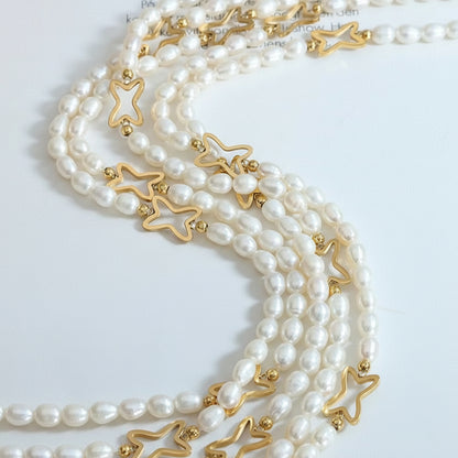 Collar de estrella fugaz de titanio con perla de agua dulce genuina