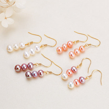 Solid S925 Silver Genuine Freshwater Pearl Gourd Earring