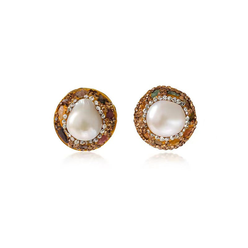 Boucles d'oreilles bouclier solaire en perles baroques véritables