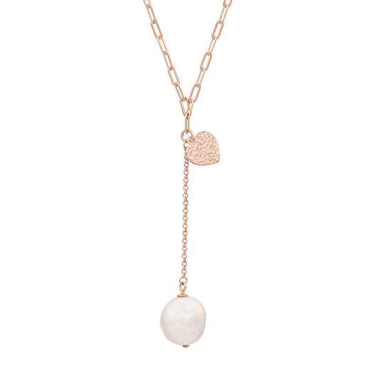 Collier en argent massif S925 avec perles baroques authentiques et cœur porte-bonheur