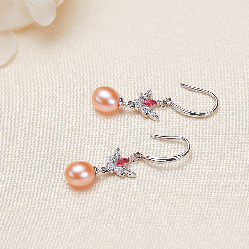 Boucles d'oreilles mignonnes en argent massif S925 avec véritables perles d'eau douce