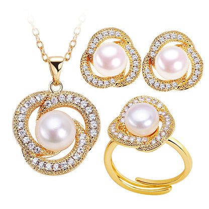 Ensemble d'angles en perles d'eau douce véritables plaquées or 18 carats