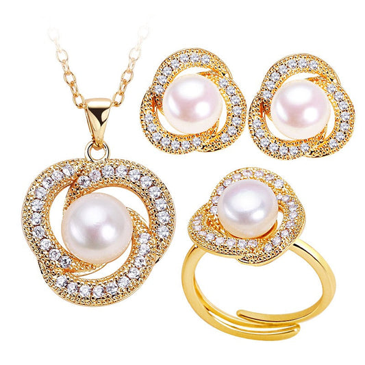 Ensemble d'angles en perles d'eau douce véritables plaquées or 18 carats