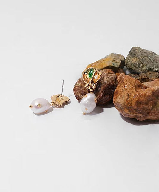 Boucles d'oreilles émeraude en perles baroques d'eau douce véritables