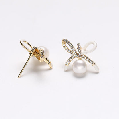 Boucles d'oreilles en argent massif S925 avec perles d'eau douce véritables et nœud porte-bonheur